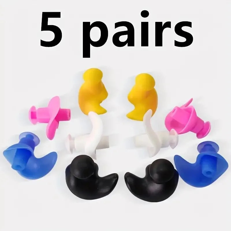 👂 5-Pair Silicone Earplugs – Waterproof for Swimming & Sleep