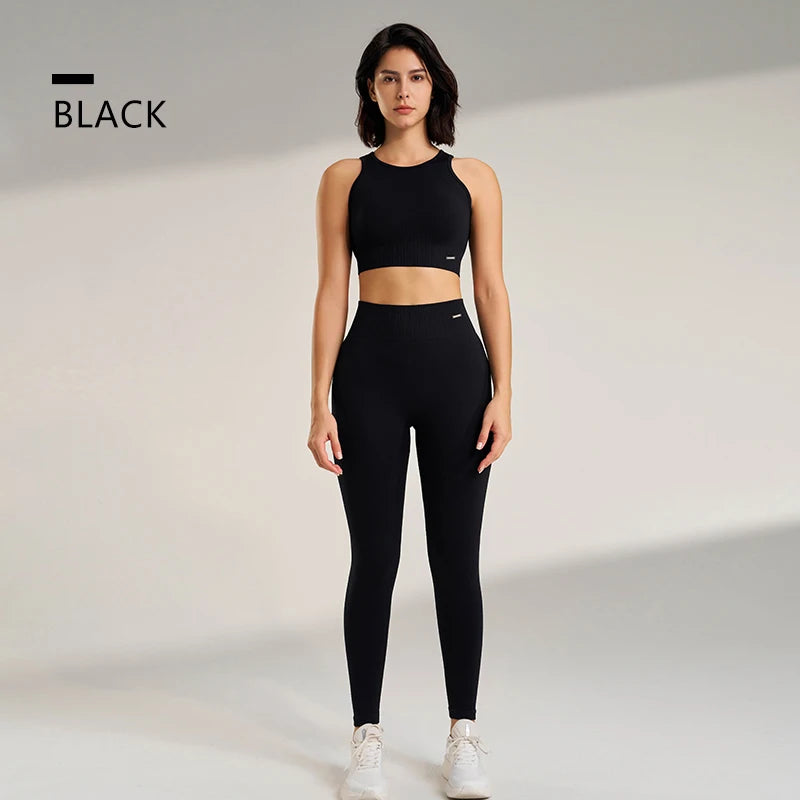 🧵 Seamless Yoga Clothing Set – High Waist Leggings + Fitness Top