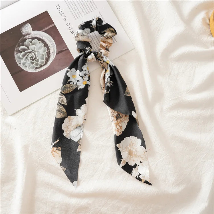 🎀 Leopard Satin Bow Ponytail Scarf – Long Ribbon Hair Tie Scrunchie