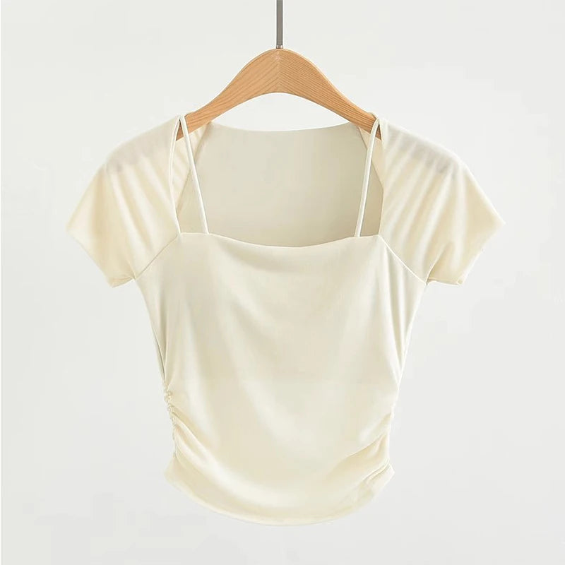 💪 Short Sleeve Padded Yoga Shirt – Sports Crop Top T-Shirt for Women
