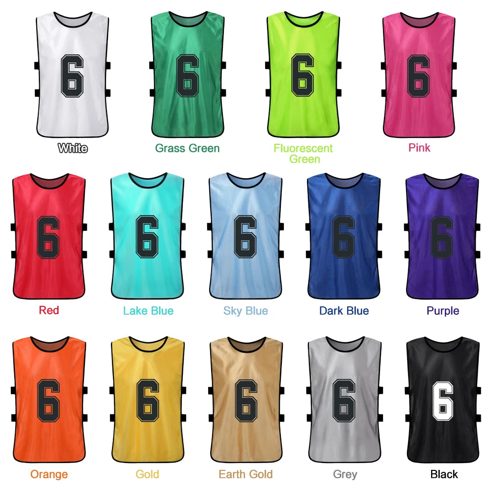 6/12PCS Kids Soccer Pinnies – Quick Dry Youth Sports Jerseys