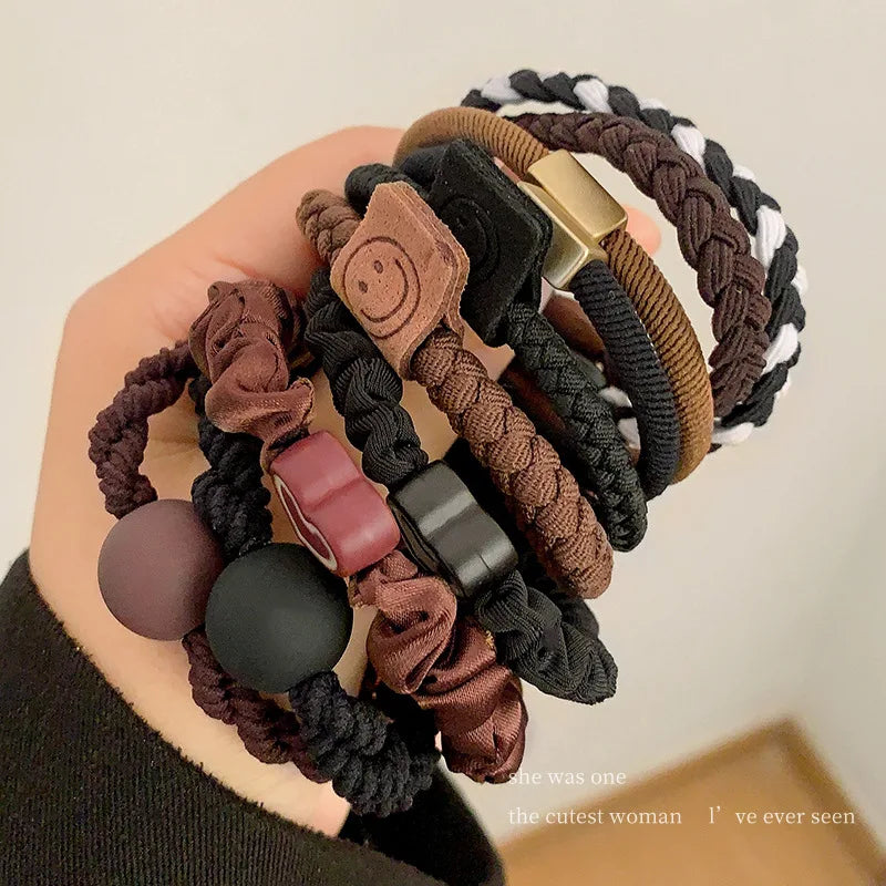 10pcs High Elastic Hair Bands Set – Simple Leather Ponytail Holders