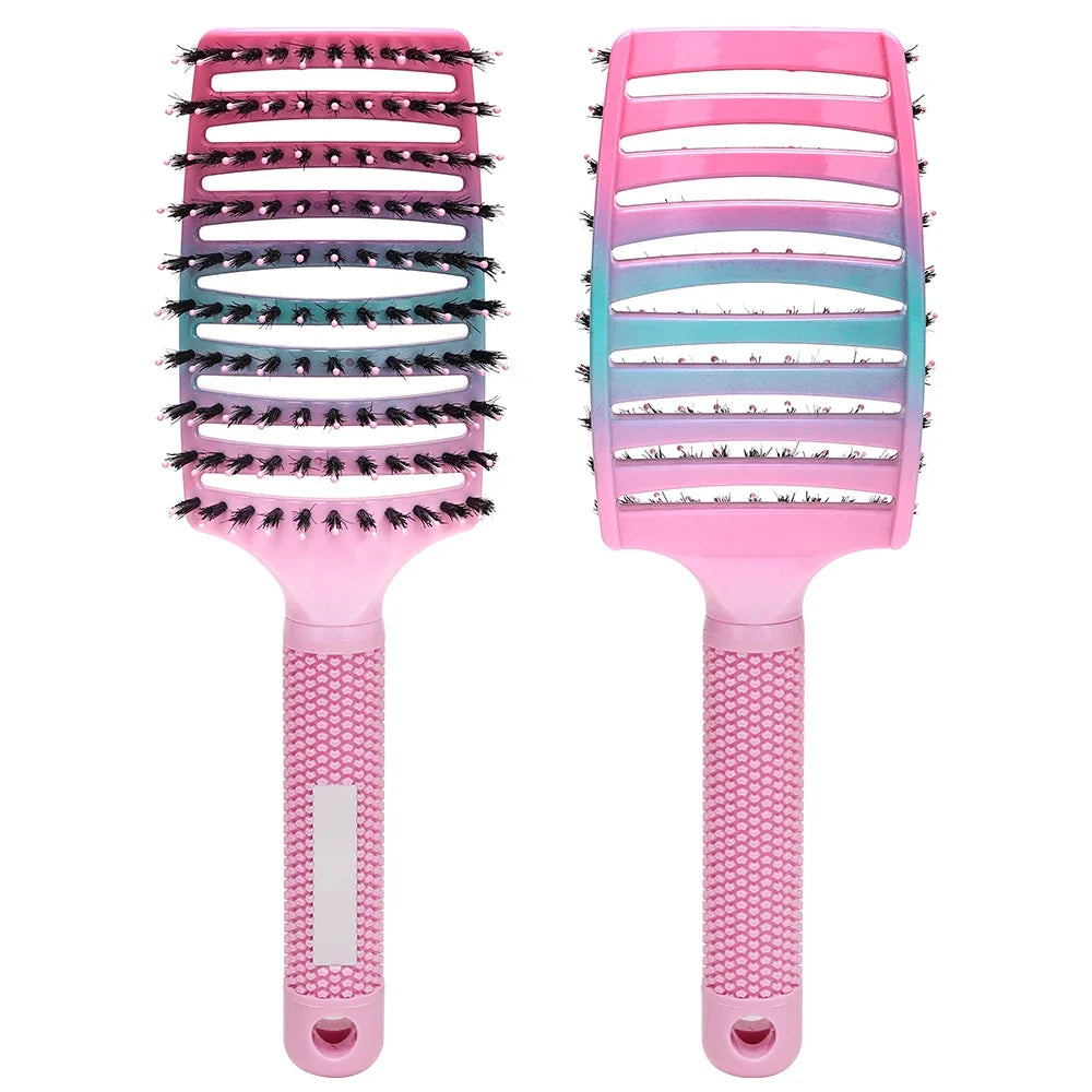 Nylon & Boar Bristle Barber Brush – Scalp Massage Comb for Wet/Curly Hair