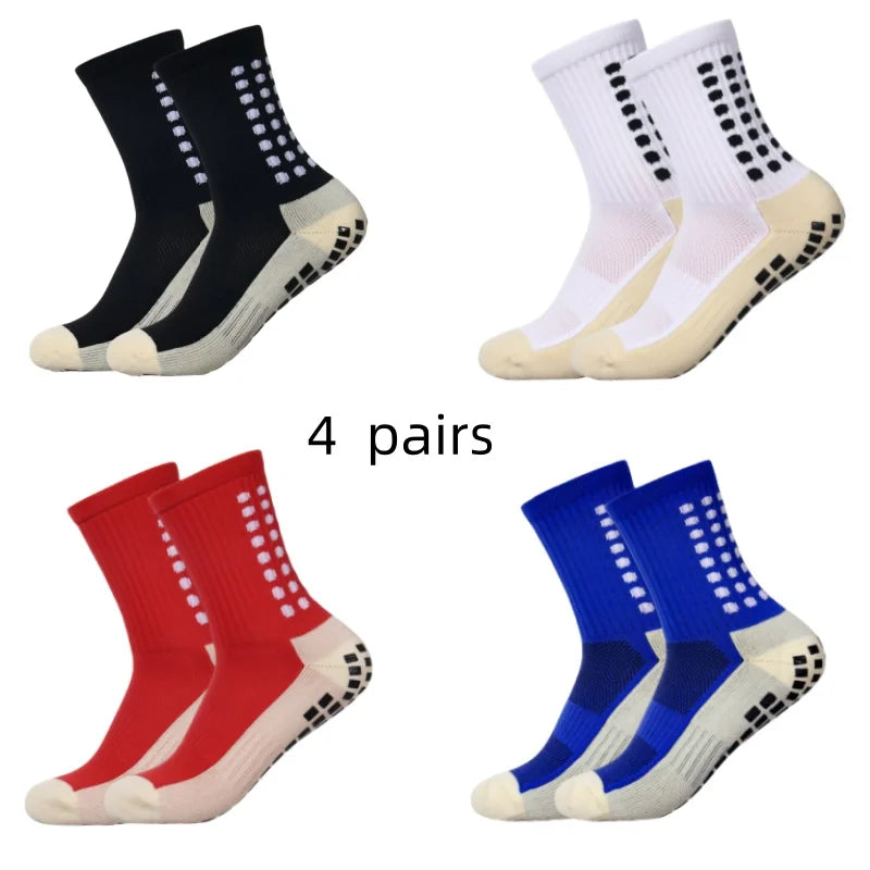 4 Pairs Men’s Soccer Grip Socks – Anti-Slip Football Training & Basketball Sports Socks