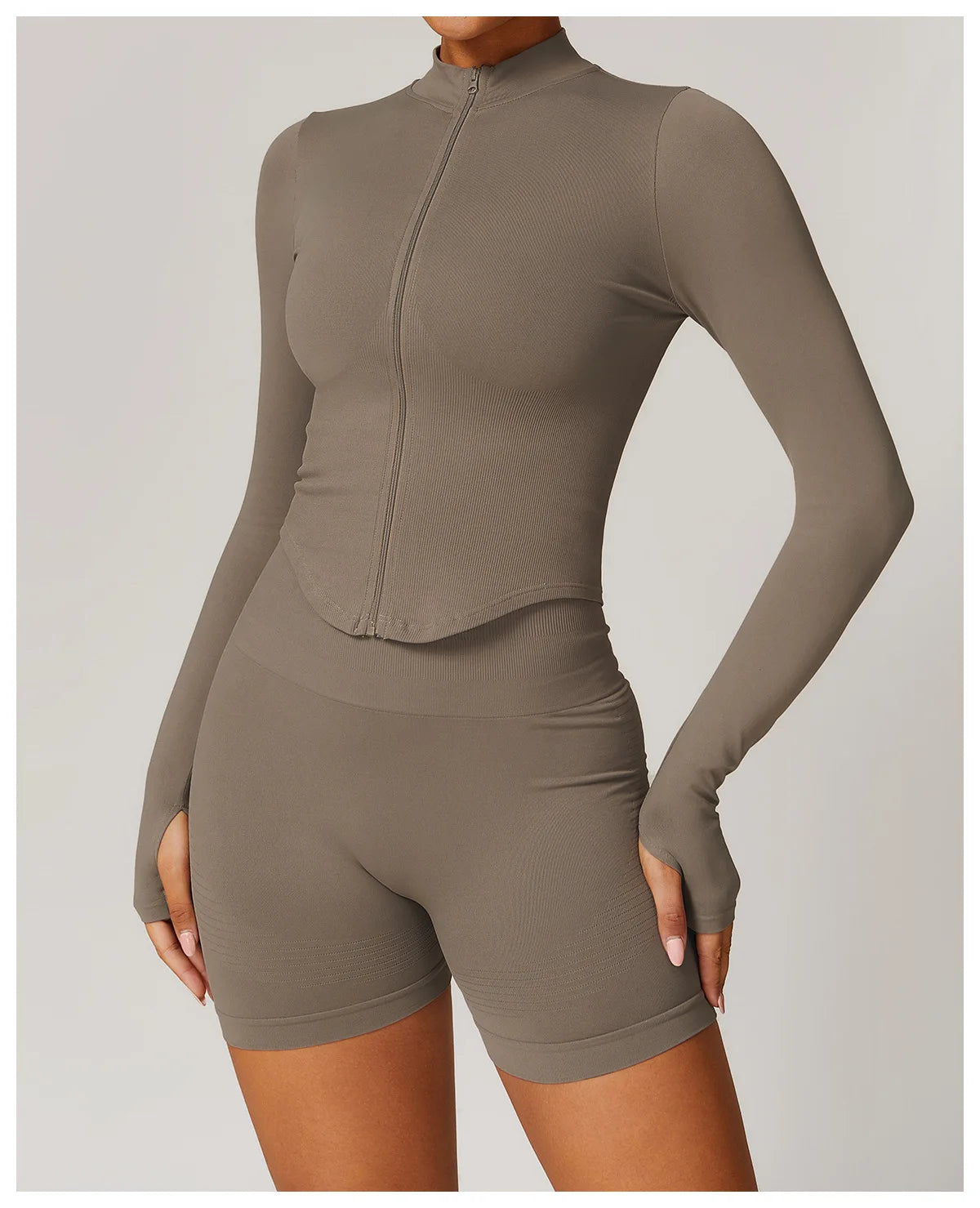 🔥 Women’s Zipper Crop Jacket – Long Sleeve Yoga Sports Top