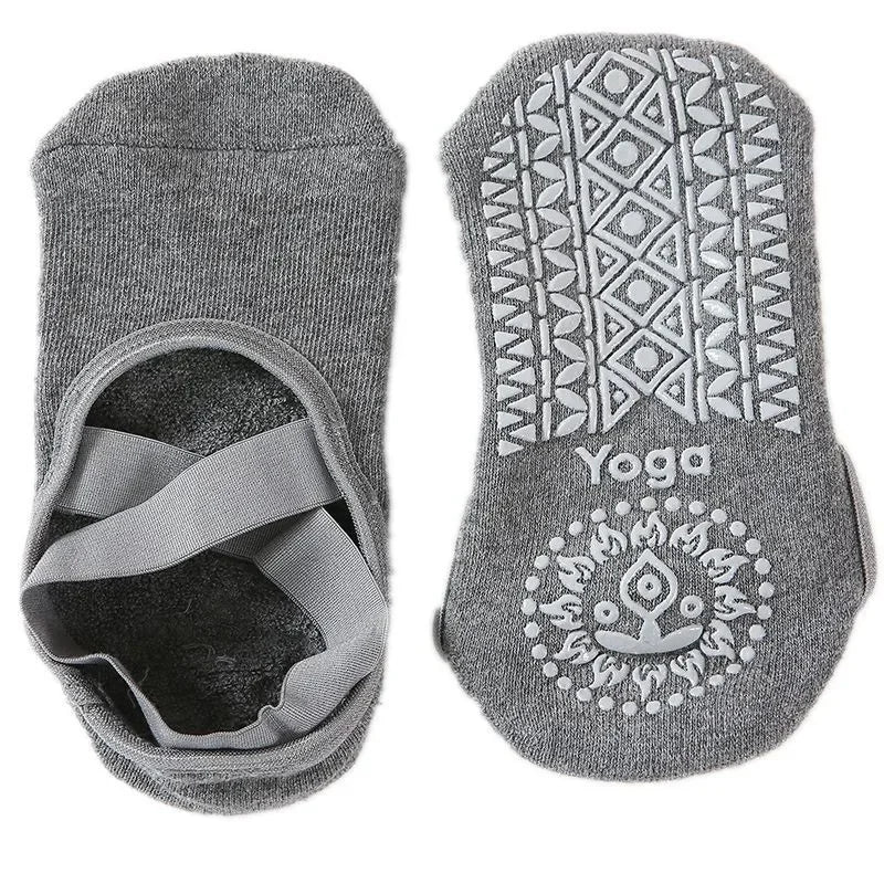 Women’s Anti-Slip Yoga Socks – Ballet Style Dance Grip Socks with Bandage Straps
