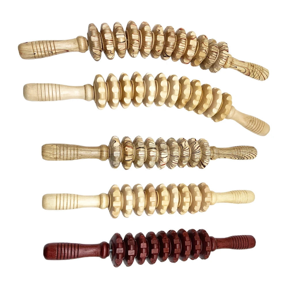Wooden Slimming Roller Massager – 9/12-Wheel Body Shaper for Legs & Back