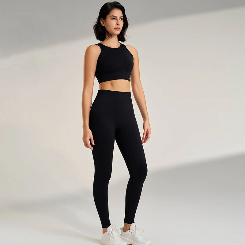 🧵 Seamless Yoga Clothing Set – High Waist Leggings + Fitness Top
