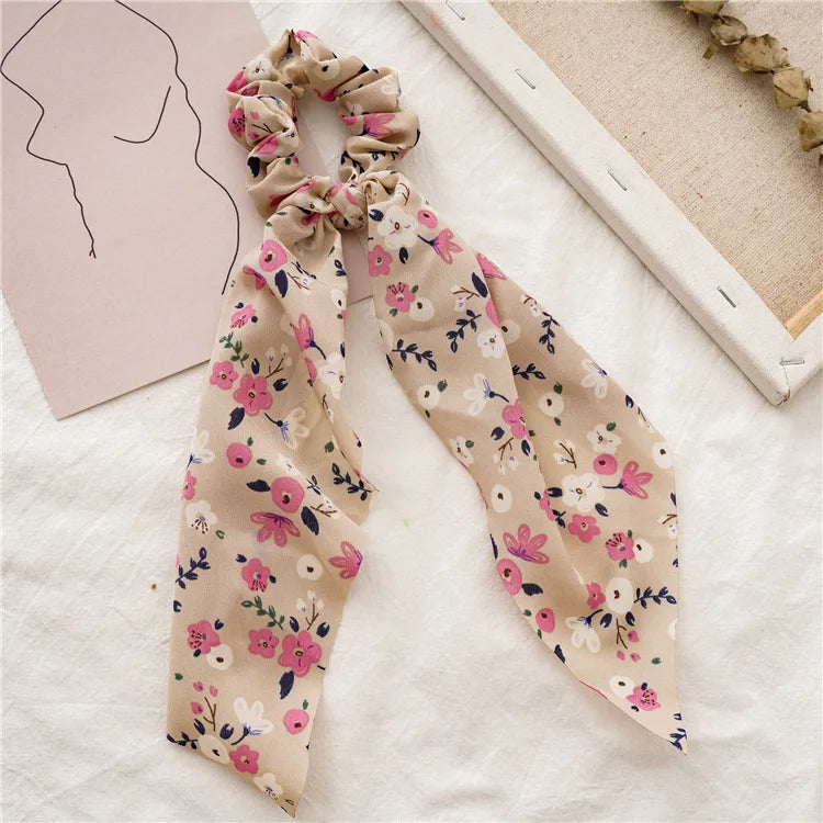 🎀 Leopard Satin Bow Ponytail Scarf – Long Ribbon Hair Tie Scrunchie