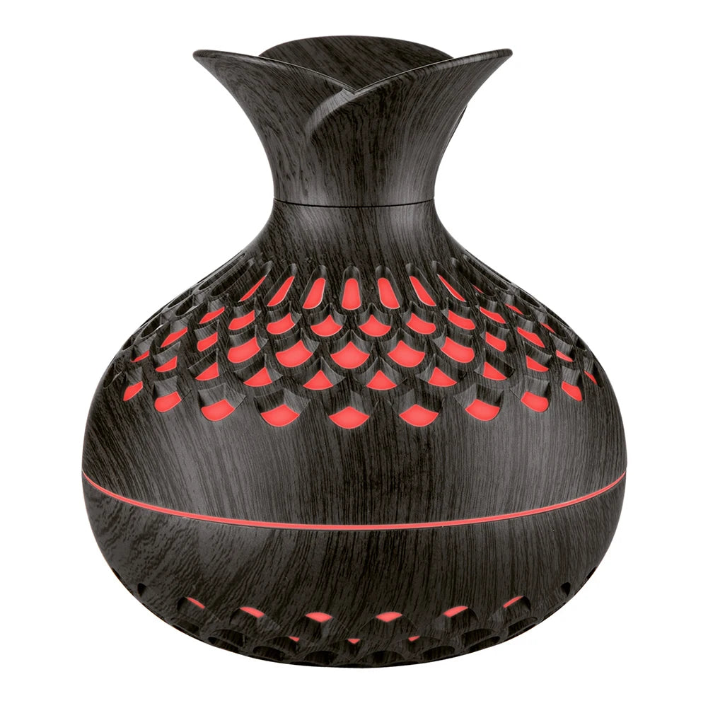 300ml Wood Grain Flower Diffuser – USB Rechargeable Aromatherapy Humidifier with Light