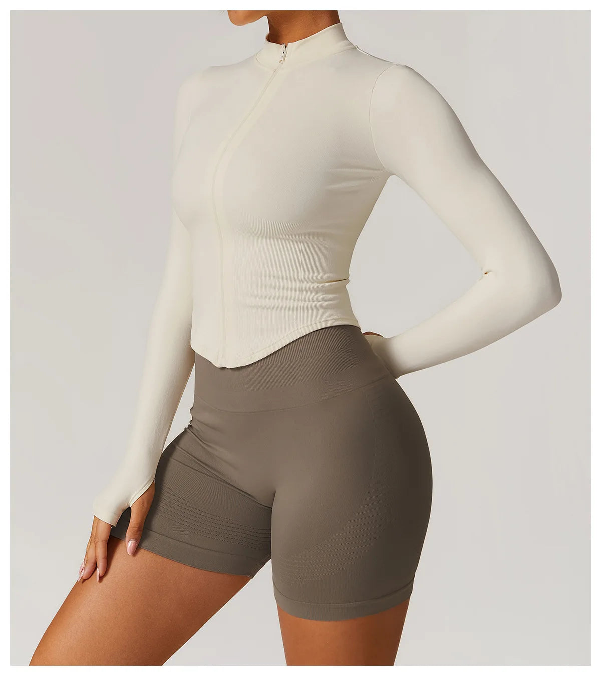 🔥 Women’s Zipper Crop Jacket – Long Sleeve Yoga Sports Top
