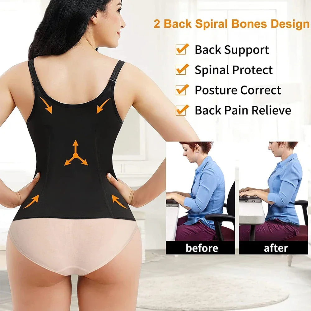 👗 Women’s Waist Trainer Corset – Zipper Cincher Tank Top with Straps