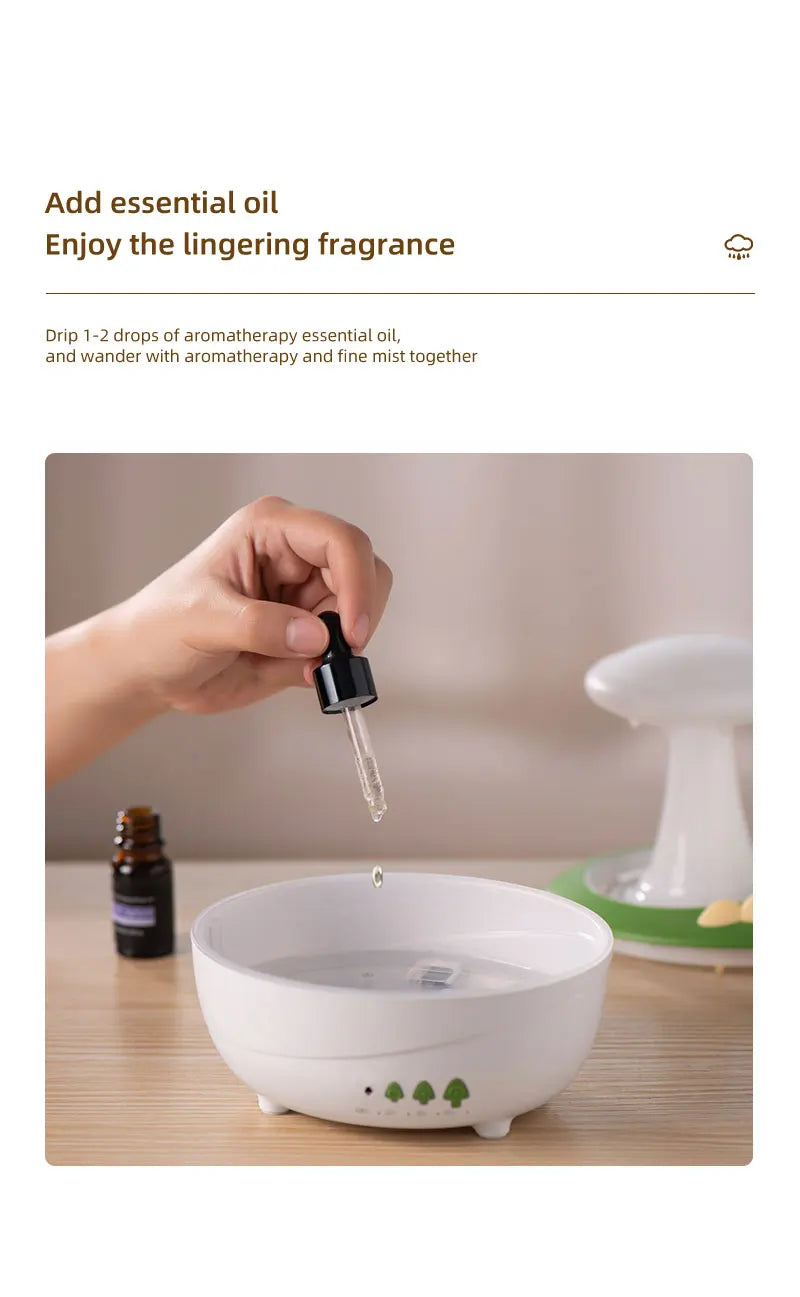 Mushroom Raindrop Aroma Diffuser – Night Light Essential Oil Humidifier for Home