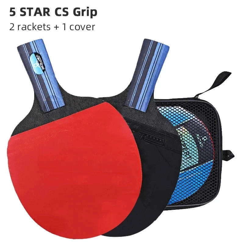 5/6 Star Professional Ping Pong Racket Set – 2 Bats + Bag