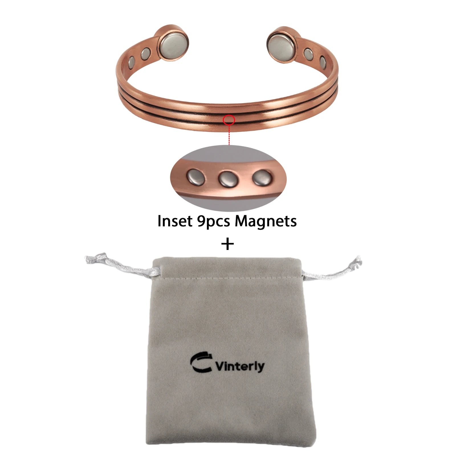 Vinterly Pure Copper Magnetic Bracelet – Adjustable Vintage Bangle for Arthritis Relief