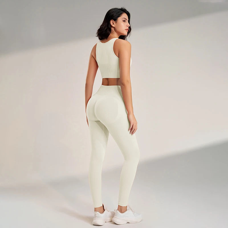 🧵 Seamless Yoga Clothing Set – High Waist Leggings + Fitness Top