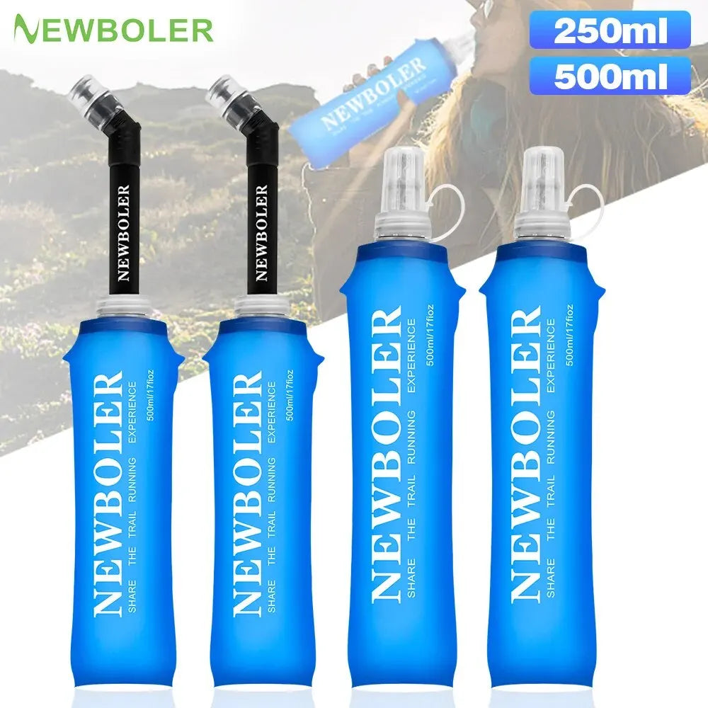 NEWBOLER Collapsible Water Bottle – 250ml/500ml Soft Foldable Running Flask