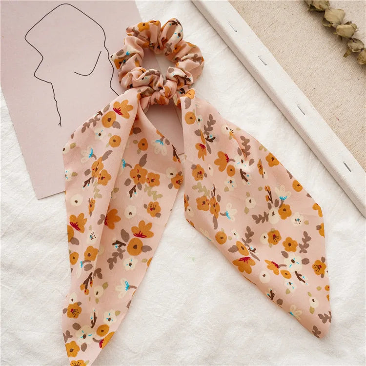 🎀 Leopard Satin Bow Ponytail Scarf – Long Ribbon Hair Tie Scrunchie