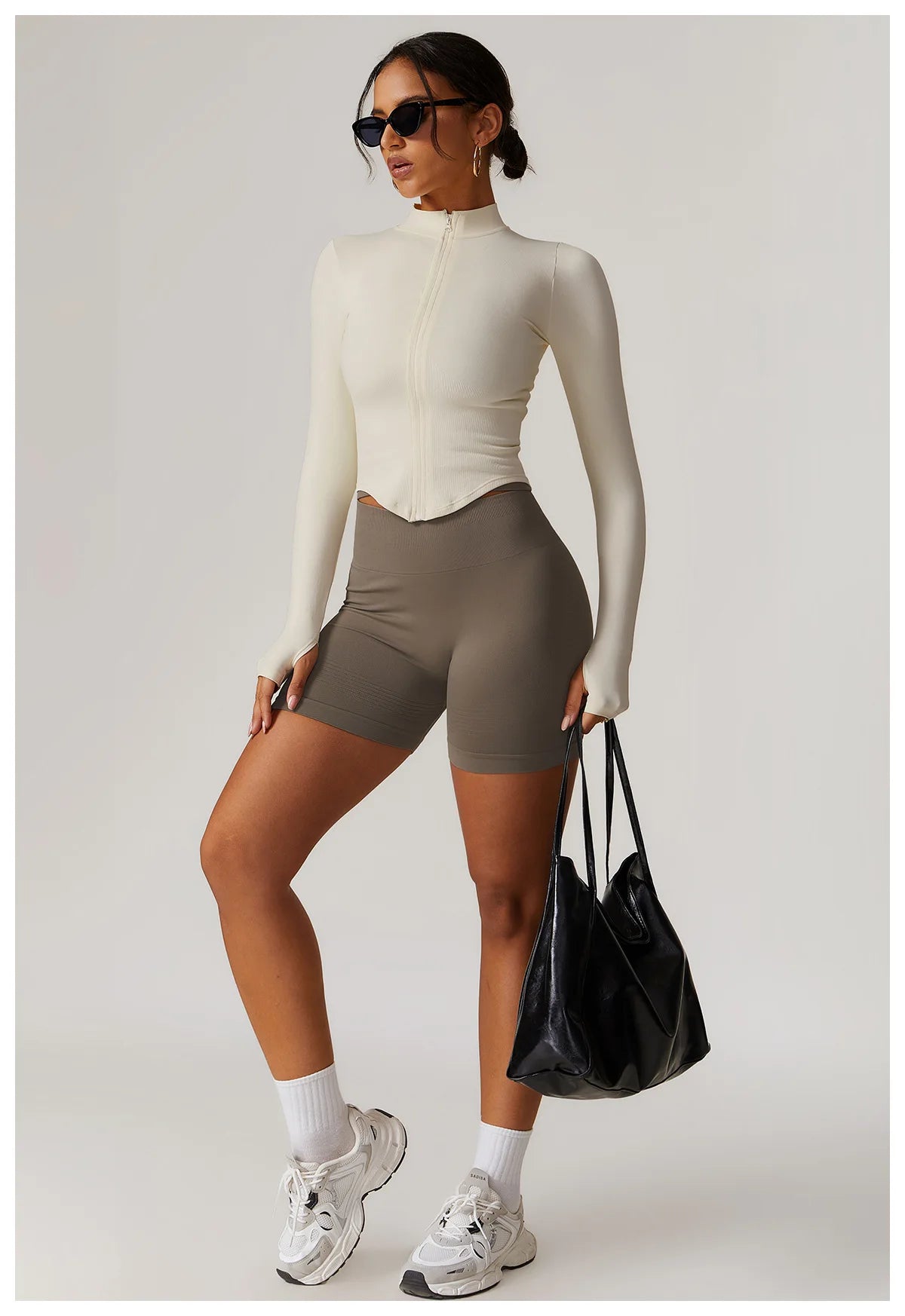 🔥 Women’s Zipper Crop Jacket – Long Sleeve Yoga Sports Top