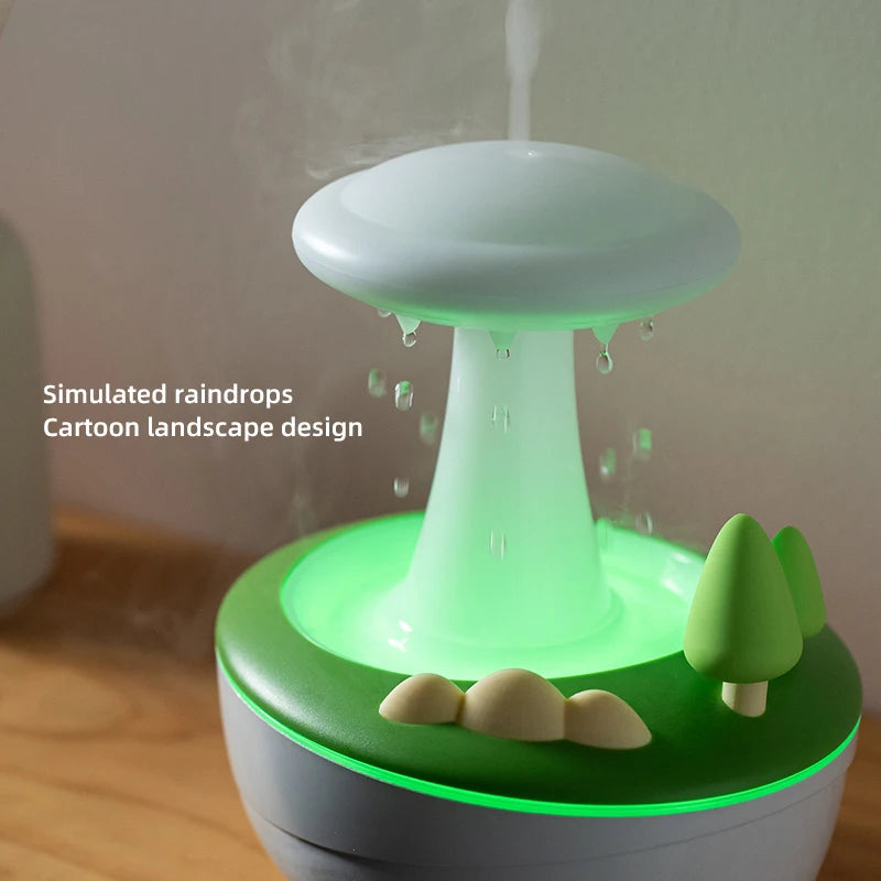 Mushroom Raindrop Aroma Diffuser – Night Light Essential Oil Humidifier for Home