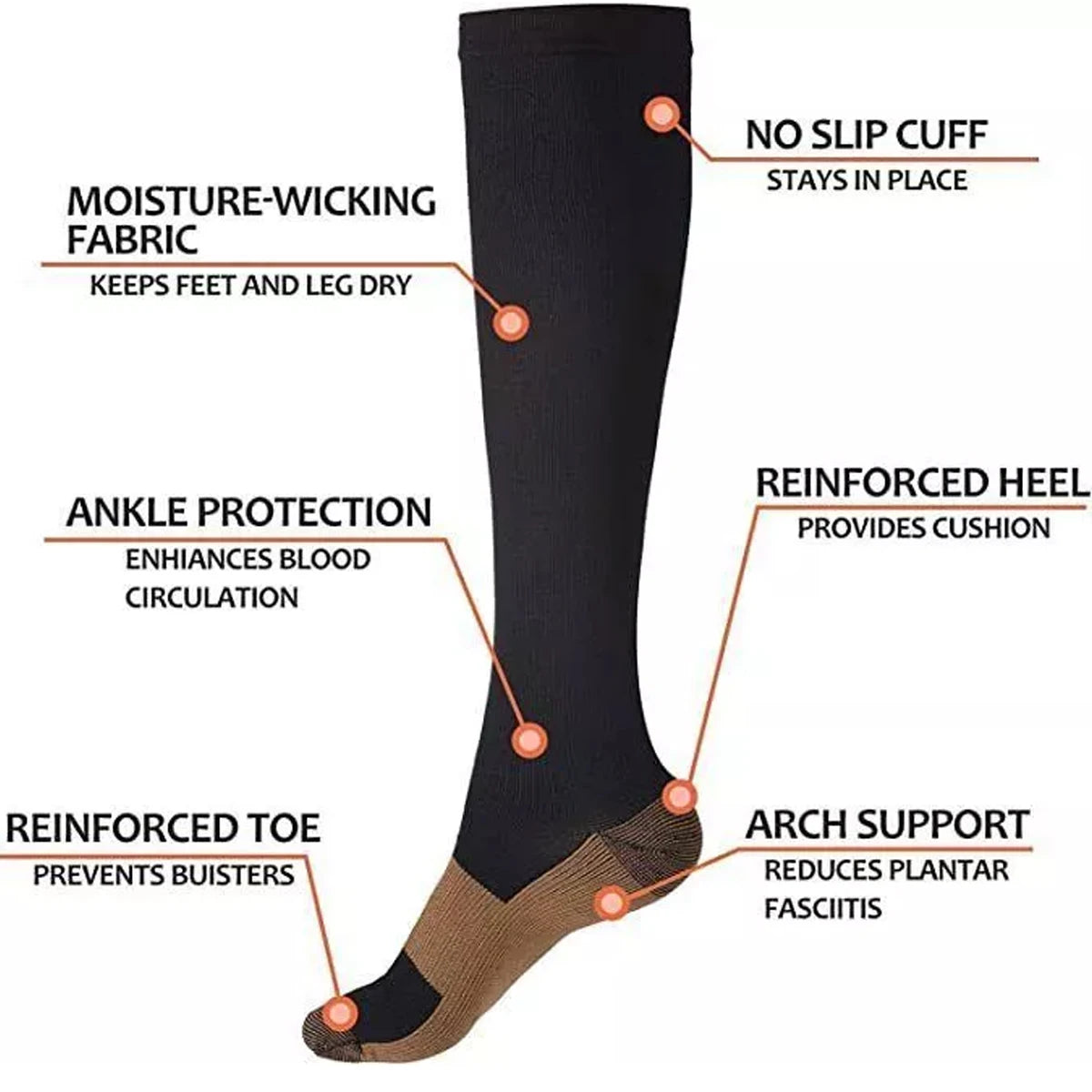 5 Pairs Copper Compression Socks – Anti-Fatigue & Anti-Varicose Support Stockings