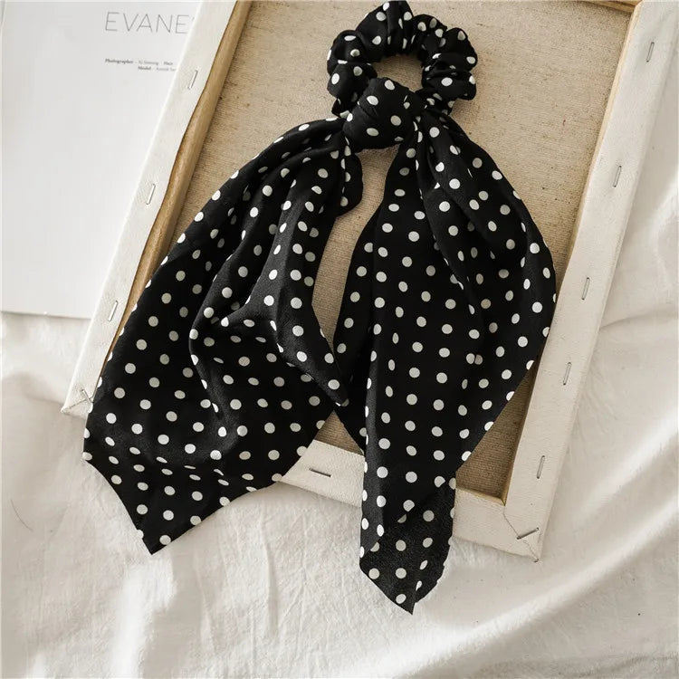 🎀 Leopard Satin Bow Ponytail Scarf – Long Ribbon Hair Tie Scrunchie
