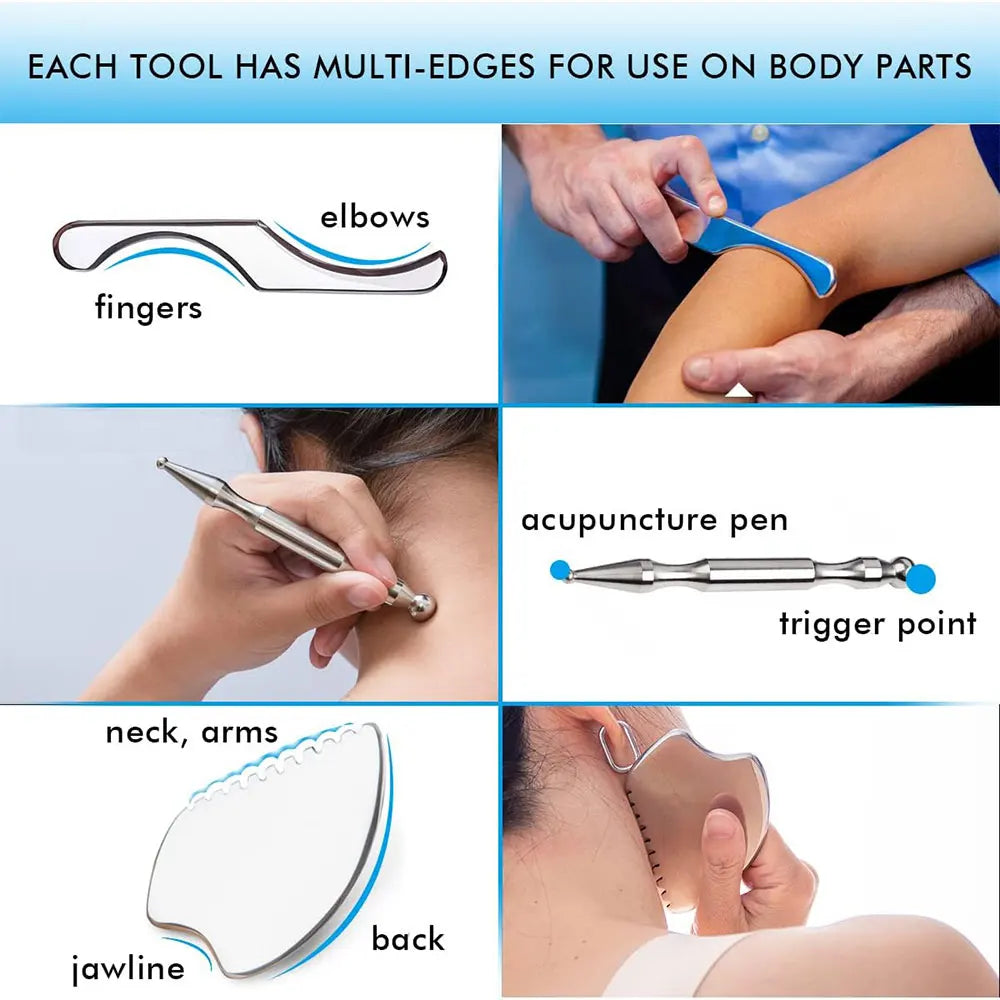 1/4/7pcs Gua Sha Massage Tools – Stainless Steel IASTM Muscle Scraper Set