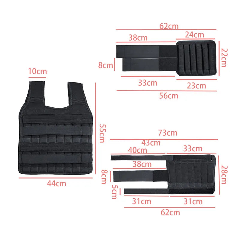 🔹 Adjustable Weighted Vest Set – 15–50kg Bodybuilding Gear