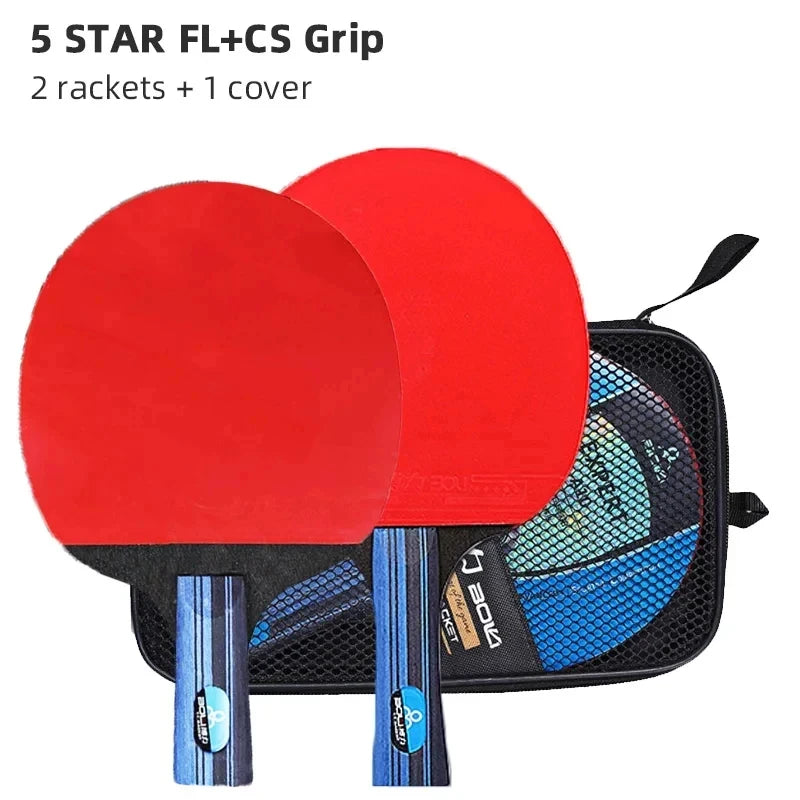 5/6 Star Professional Ping Pong Racket Set – 2 Bats + Bag