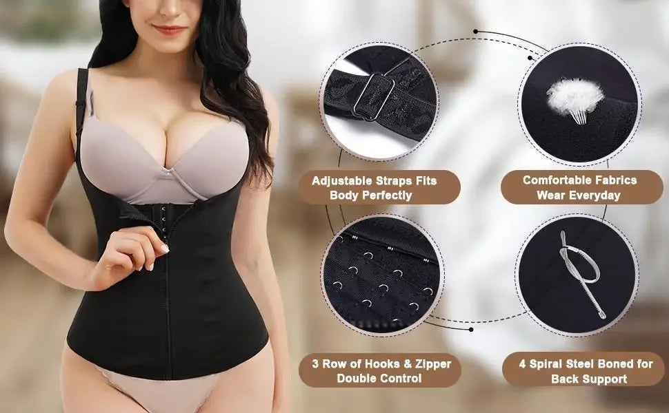 👗 Women’s Waist Trainer Corset – Zipper Cincher Tank Top with Straps