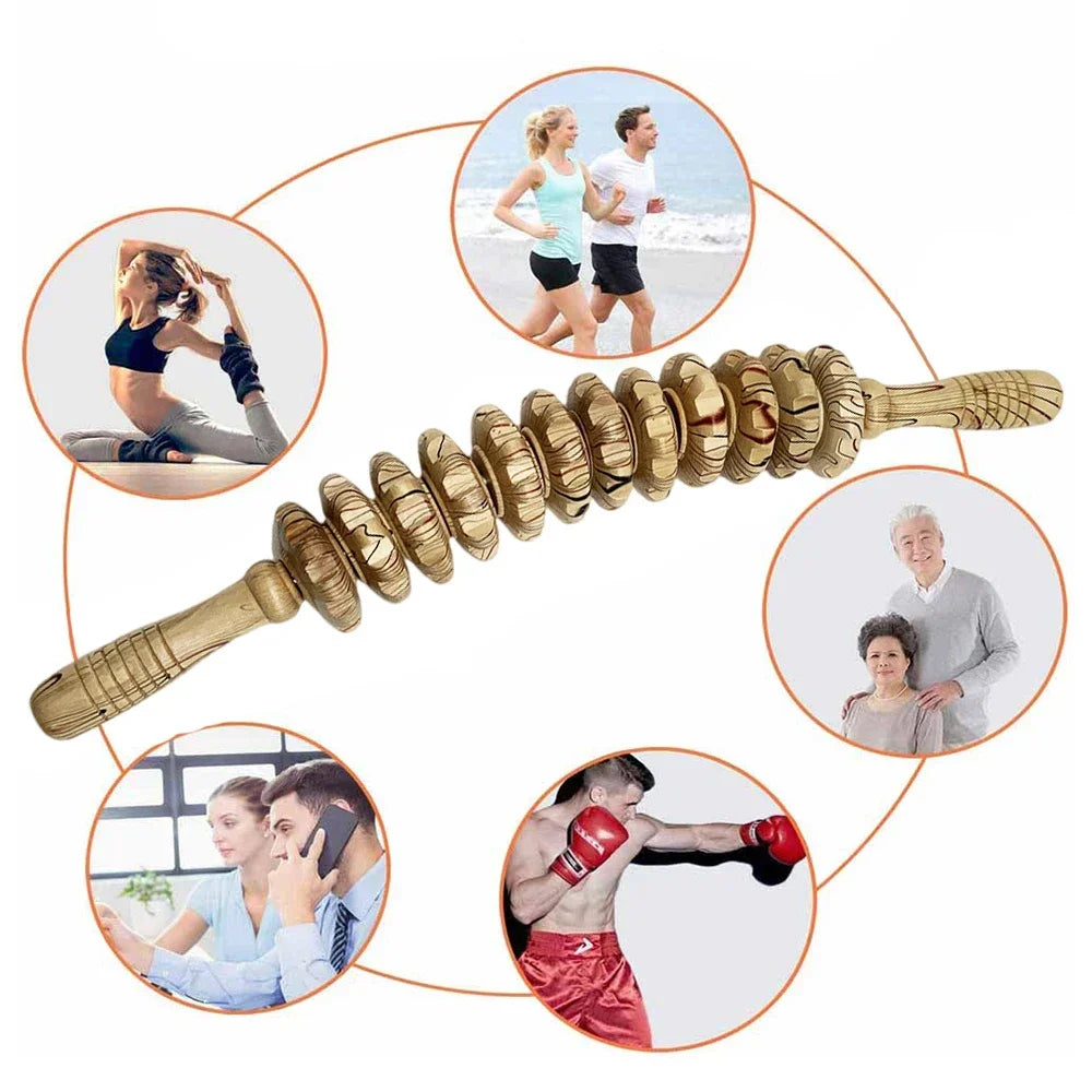 Wooden Slimming Roller Massager – 9/12-Wheel Body Shaper for Legs & Back