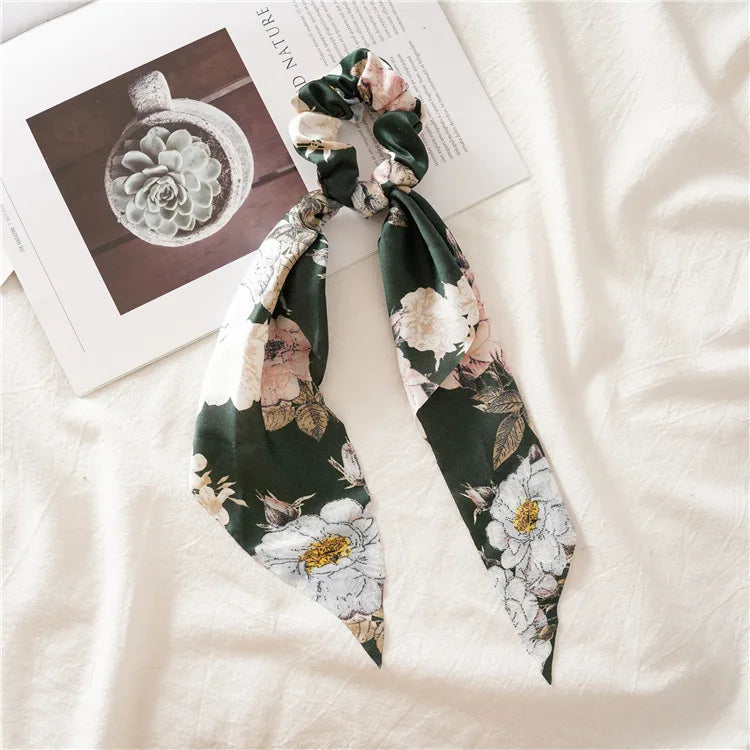 🎀 Leopard Satin Bow Ponytail Scarf – Long Ribbon Hair Tie Scrunchie