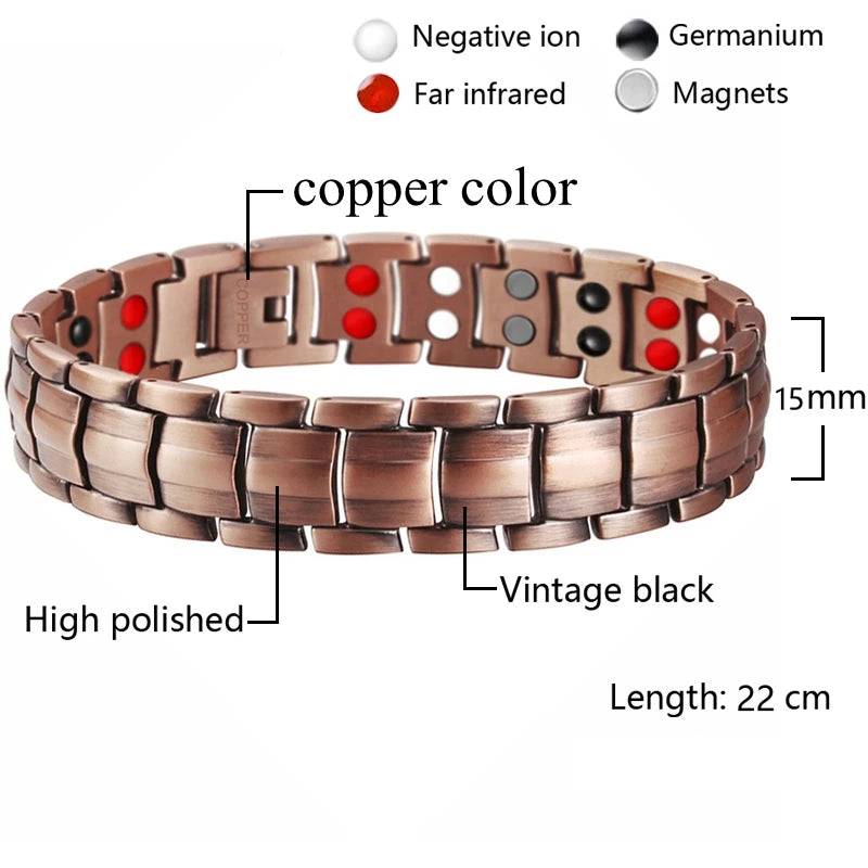 Men’s Pure Copper Magnetic Bracelet – Germanium Therapy Link Chain Arthritis Relief