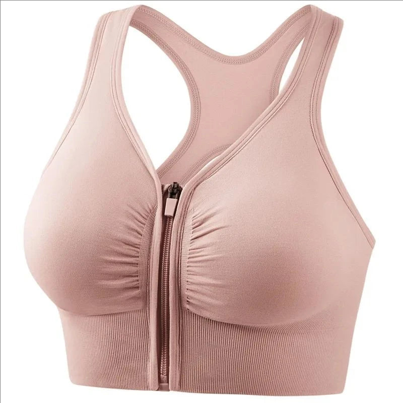 🧘‍♀️ Zipper Front Sports Bra – Fashionable Padded Fitness Gym Top