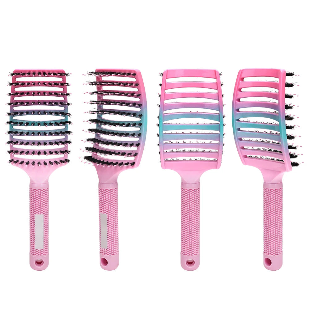 Nylon & Boar Bristle Barber Brush – Scalp Massage Comb for Wet/Curly Hair