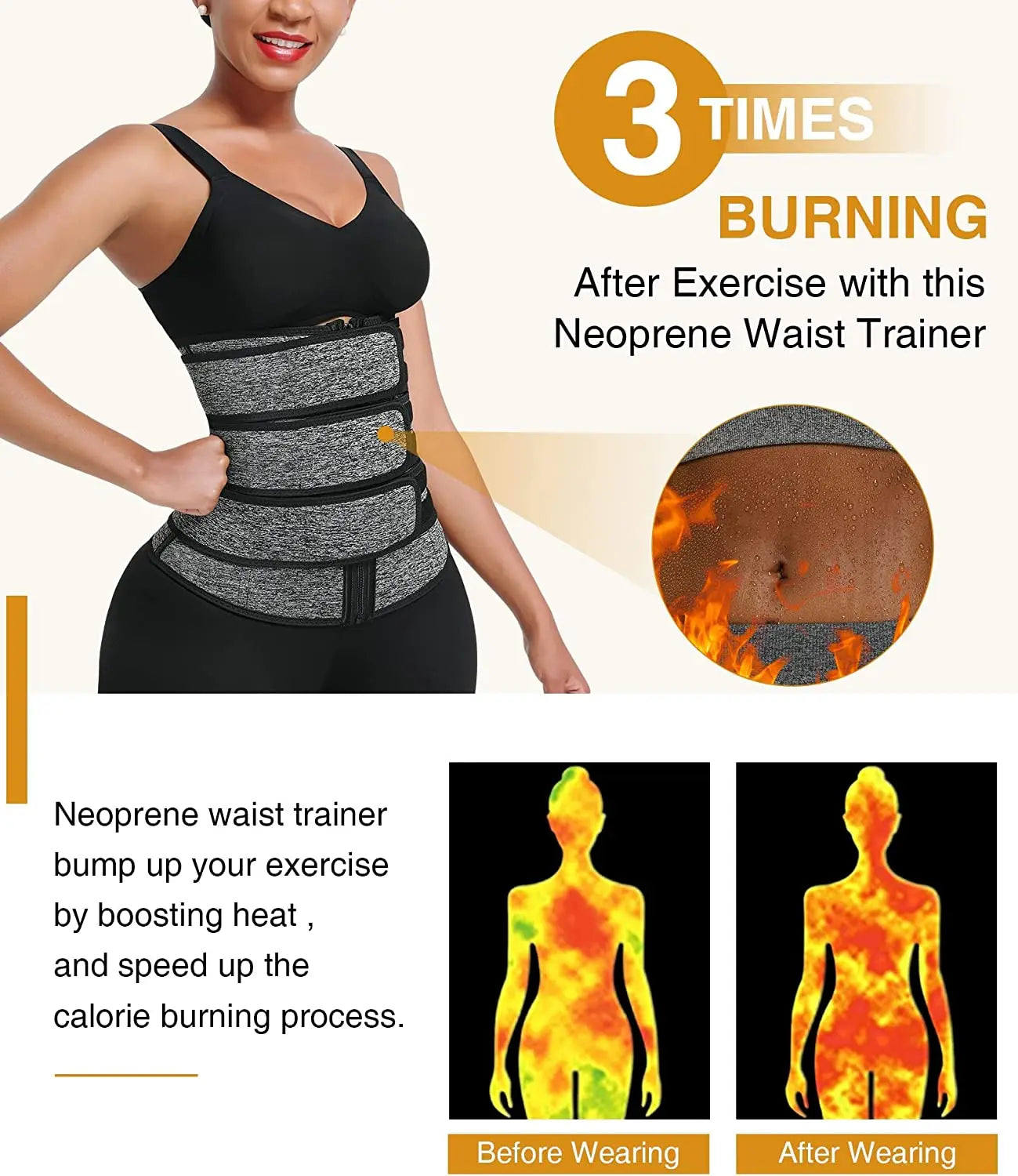 💪 3-Strap Waist Trainer Cincher – Women’s Slimming Sweat Belt for Workouts