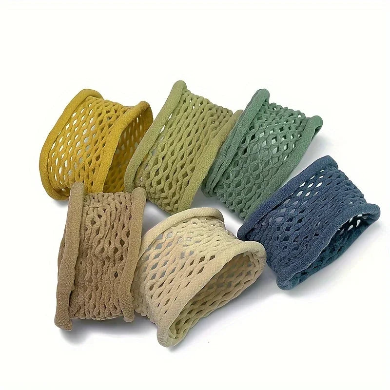 6pcs Elastic Hollow Hair Bands – Wide Solid Color Hair Ties