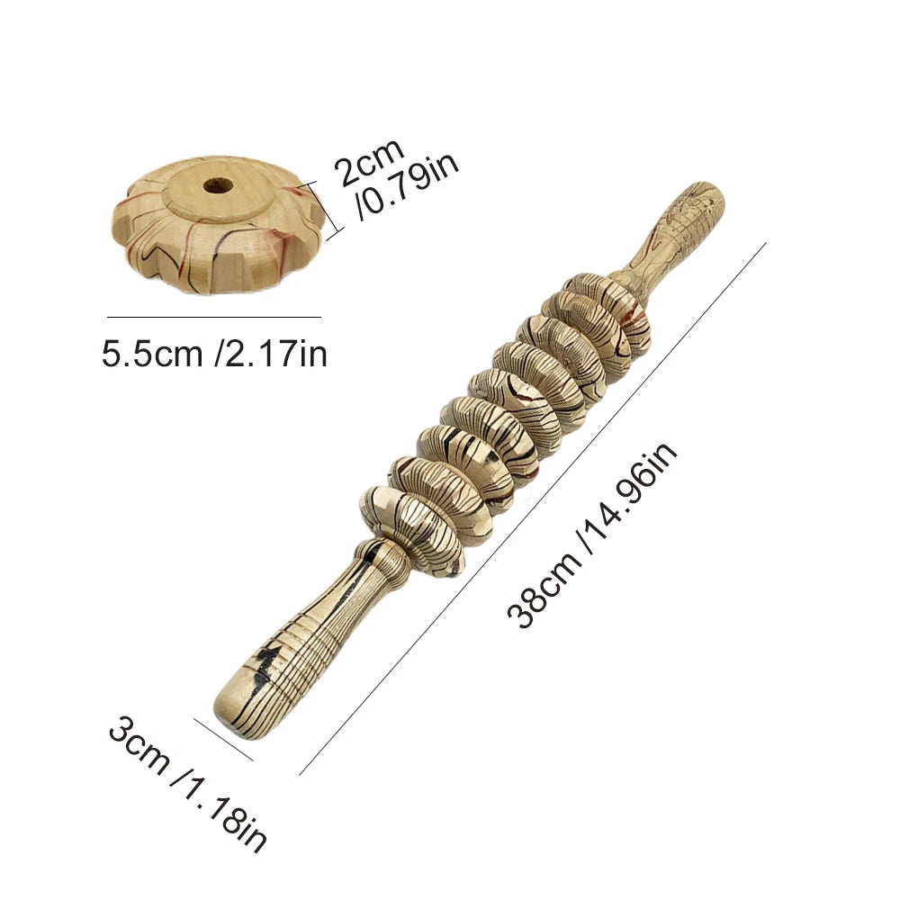Wooden Slimming Roller Massager – 9/12-Wheel Body Shaper for Legs & Back