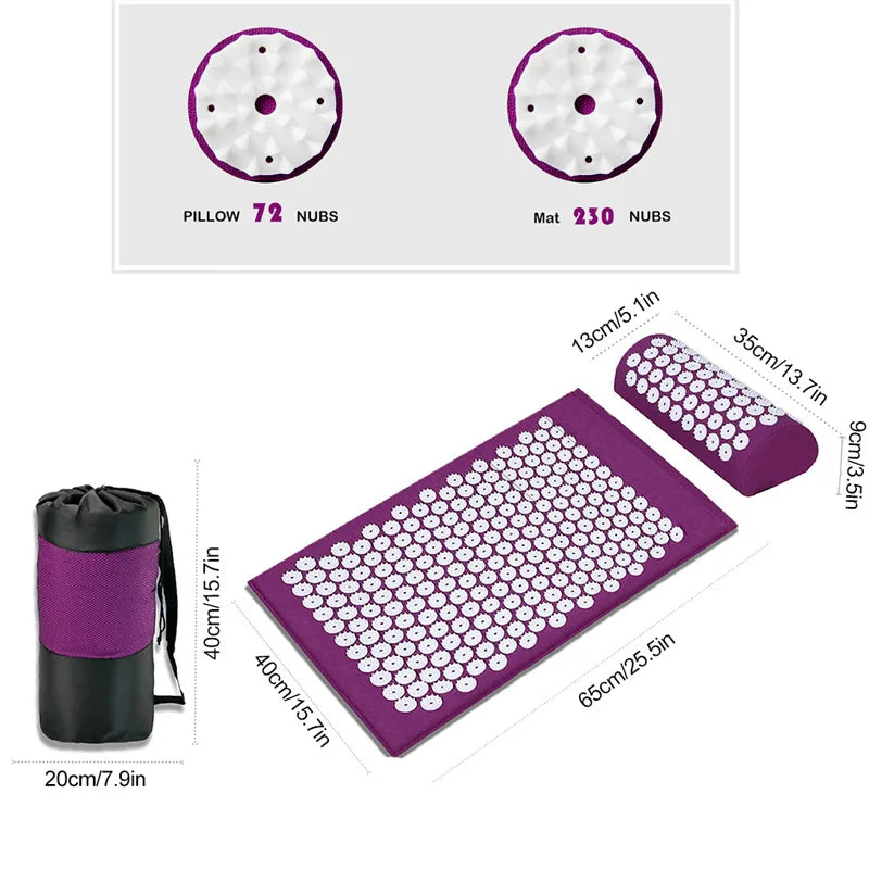 65x40cm Acupressure Mat & Pillow Set – Massage Cushion for Back, Neck & Stress Relief