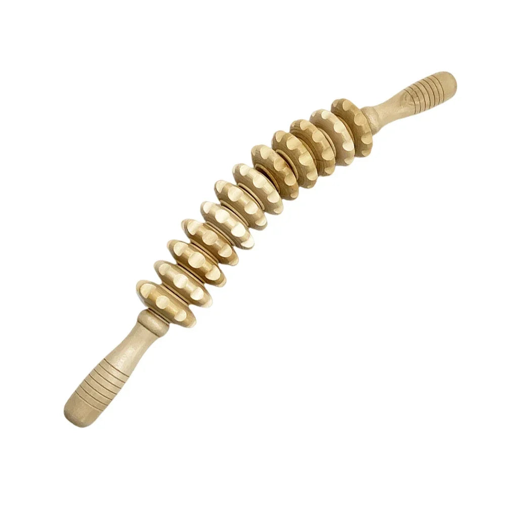 Wooden Slimming Roller Massager – 9/12-Wheel Body Shaper for Legs & Back