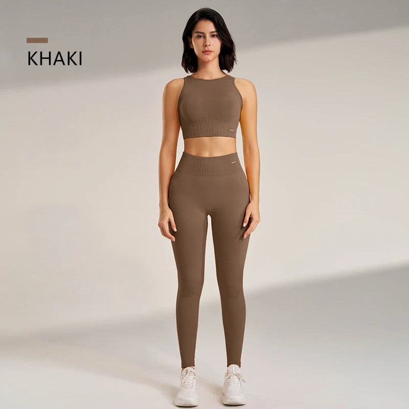 🧵 Seamless Yoga Clothing Set – High Waist Leggings + Fitness Top