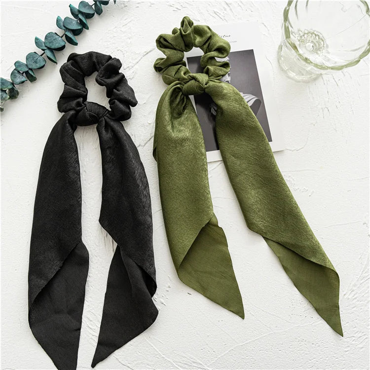 🎀 Leopard Satin Bow Ponytail Scarf – Long Ribbon Hair Tie Scrunchie