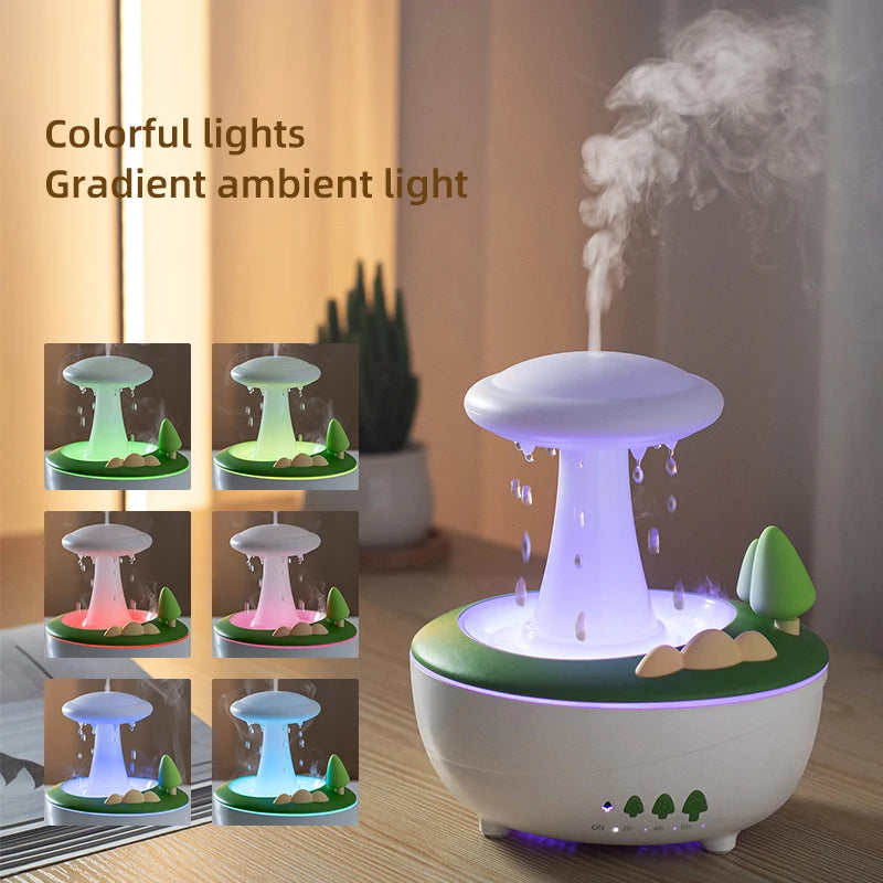 Mushroom Raindrop Aroma Diffuser – Night Light Essential Oil Humidifier for Home
