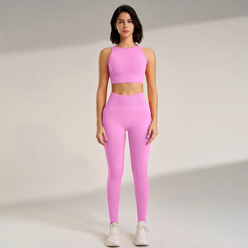 🧵 Seamless Yoga Clothing Set – High Waist Leggings + Fitness Top