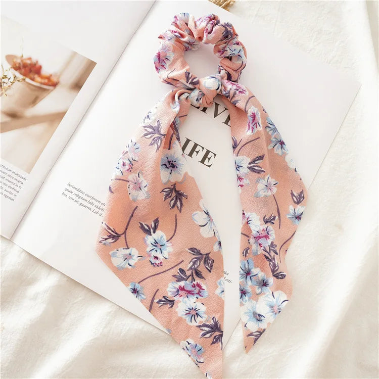🎀 Leopard Satin Bow Ponytail Scarf – Long Ribbon Hair Tie Scrunchie