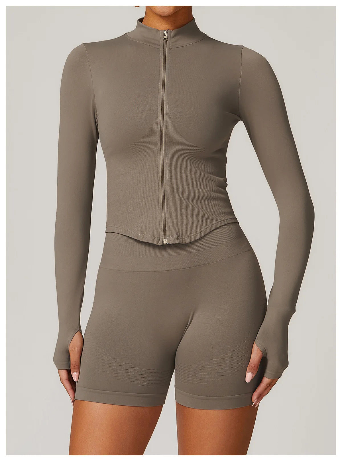 🔥 Women’s Zipper Crop Jacket – Long Sleeve Yoga Sports Top