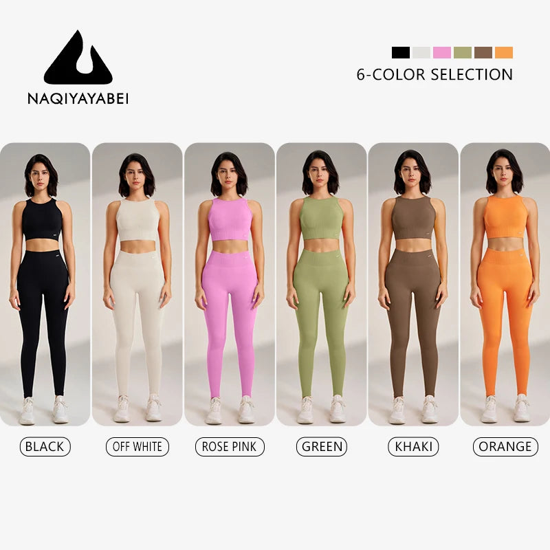 🧵 Seamless Yoga Clothing Set – High Waist Leggings + Fitness Top