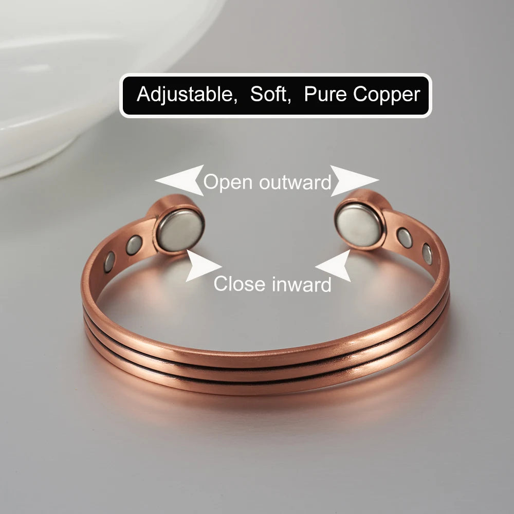 Vinterly Pure Copper Magnetic Bracelet – Adjustable Vintage Bangle for Arthritis Relief