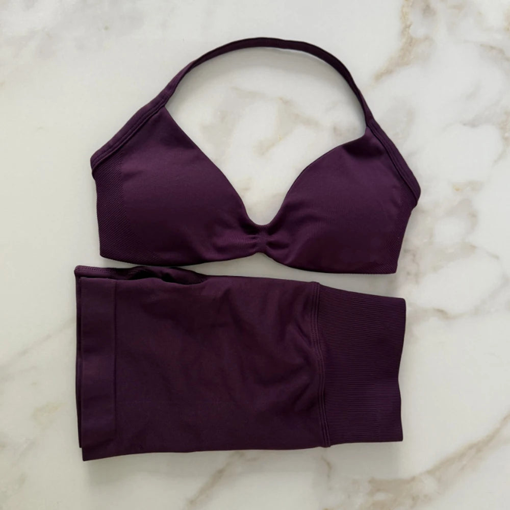 💕 2 Piece Women’s Yoga Set – Strappy Bra & Scrunch Shorts