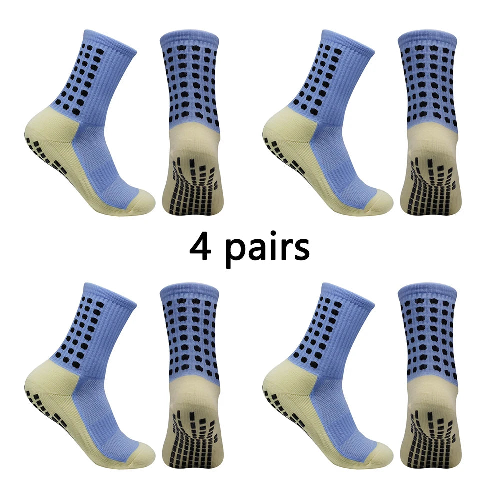 4 Pairs Men’s Soccer Grip Socks – Anti-Slip Football Training & Basketball Sports Socks